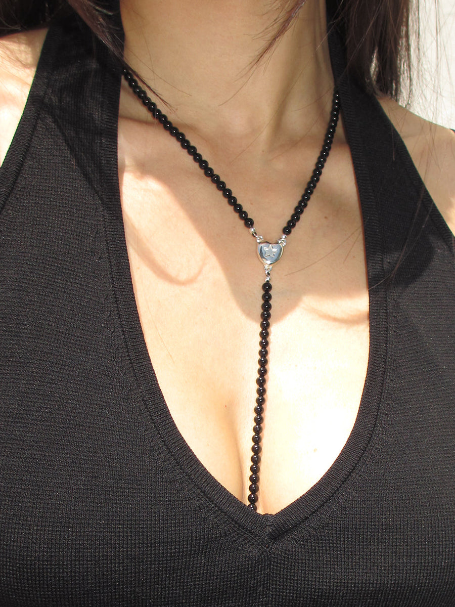 THE MINI STAR HEART ONYX ROSARY 925 sterling silver