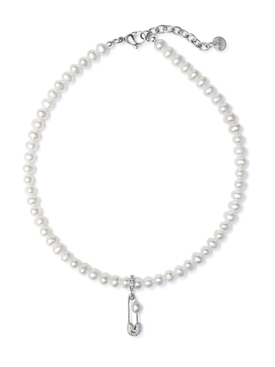 PIN THROUGH MY PEARL FRESHWATER PEARL CHOKER SILVER