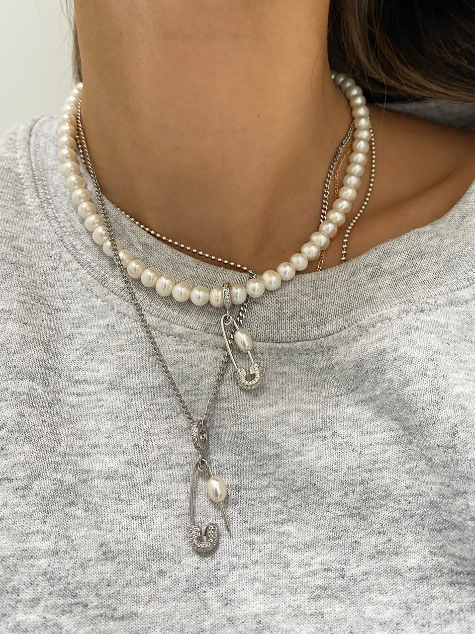 PIN THROUGH MY PEARL FRESHWATER PEARL CHOKER SILVER