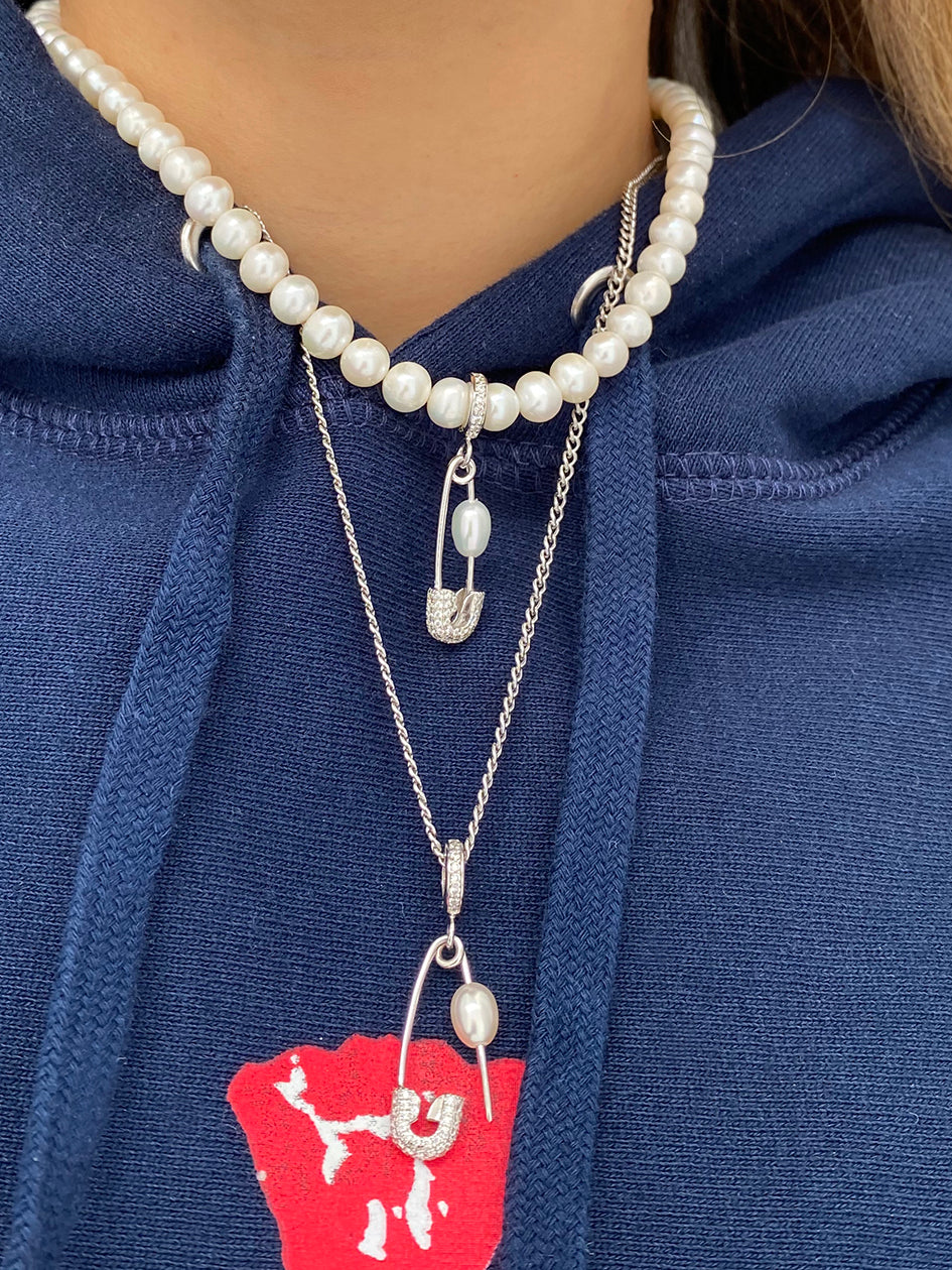 PIN THROUGH MY PEARL FRESHWATER PEARL CHOKER SILVER