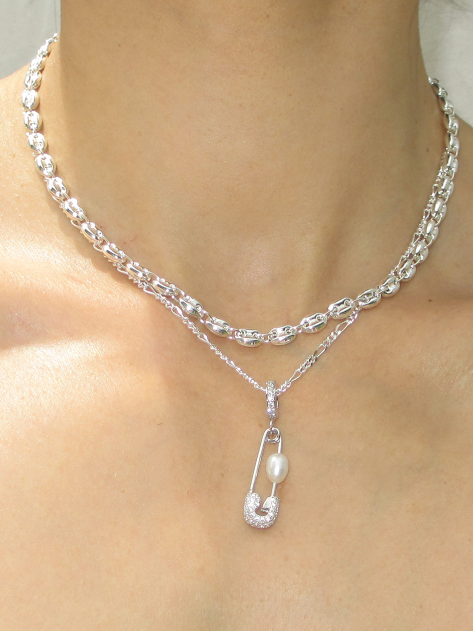 PIN THROUGH MY PEARL FIGARO CHAIN 925 sterling silver