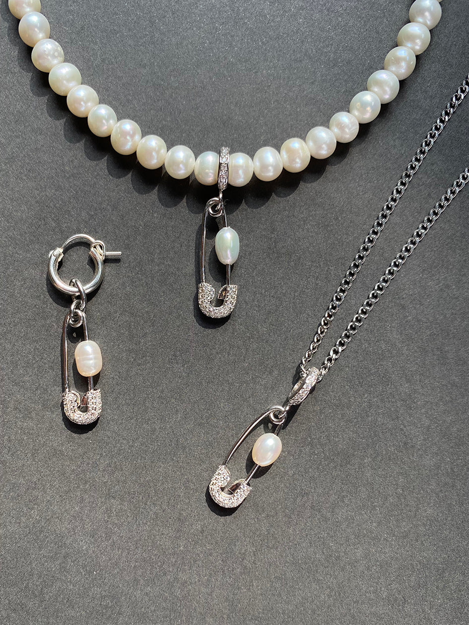 PIN THROUGH MY PEARL FRESHWATER PEARL CHOKER SILVER