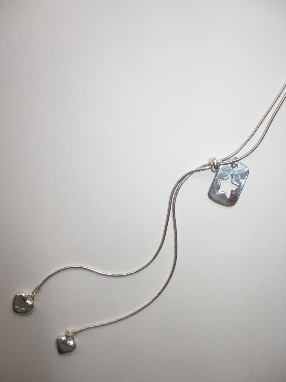 THE STAR TAG HEART LARIAT SNAKE CHAIN NECKLACE 925 sterling silver