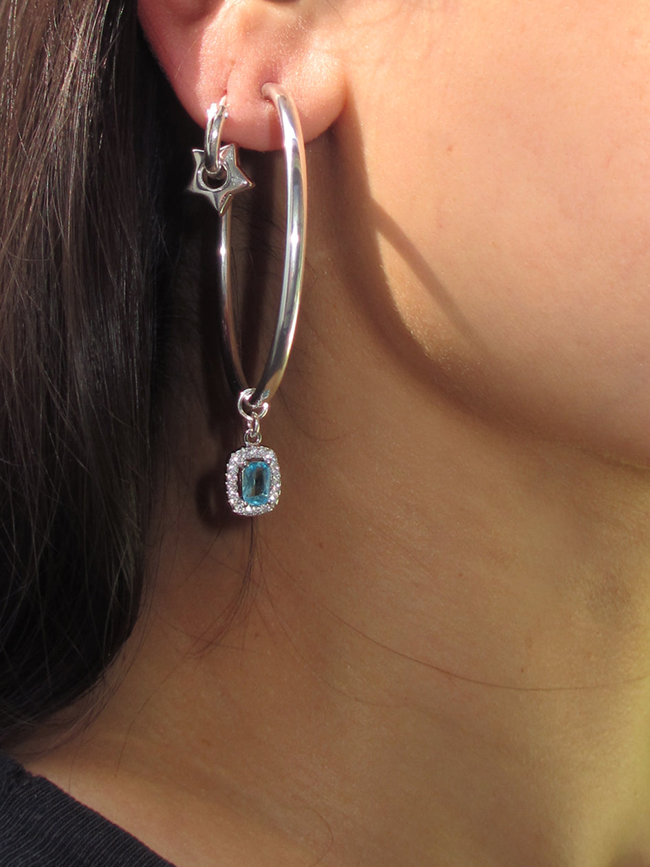 THE XL LIGHT BLUE GEM HOOPS 925 sterling silver