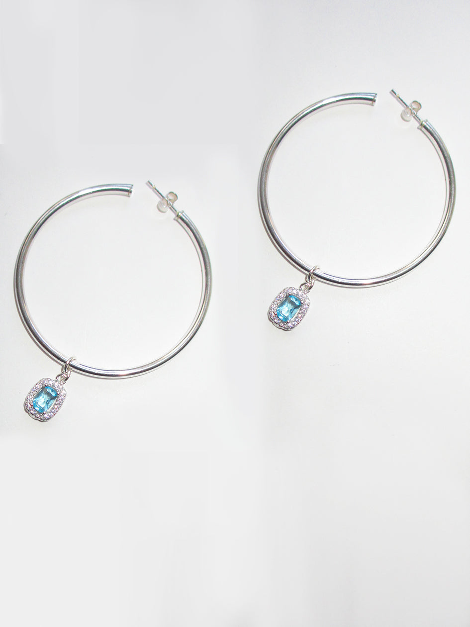THE XL LIGHT BLUE GEM HOOPS 925 sterling silver