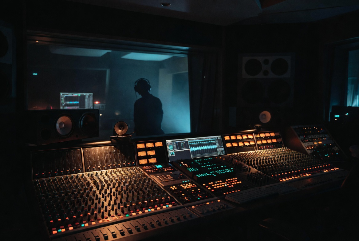 Recording studio at night